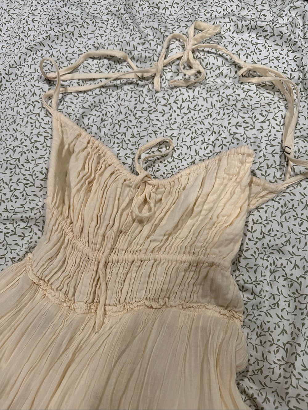 Free People Cream Smocked Maxi Dress with Ruffled Tiers - Picture 2 of 8